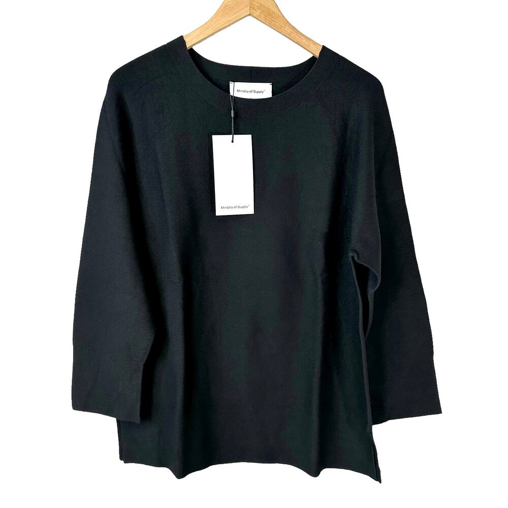 NWT Ministry of Supply Women's 3D Print Knit Slouchy Sweater Black Small USA